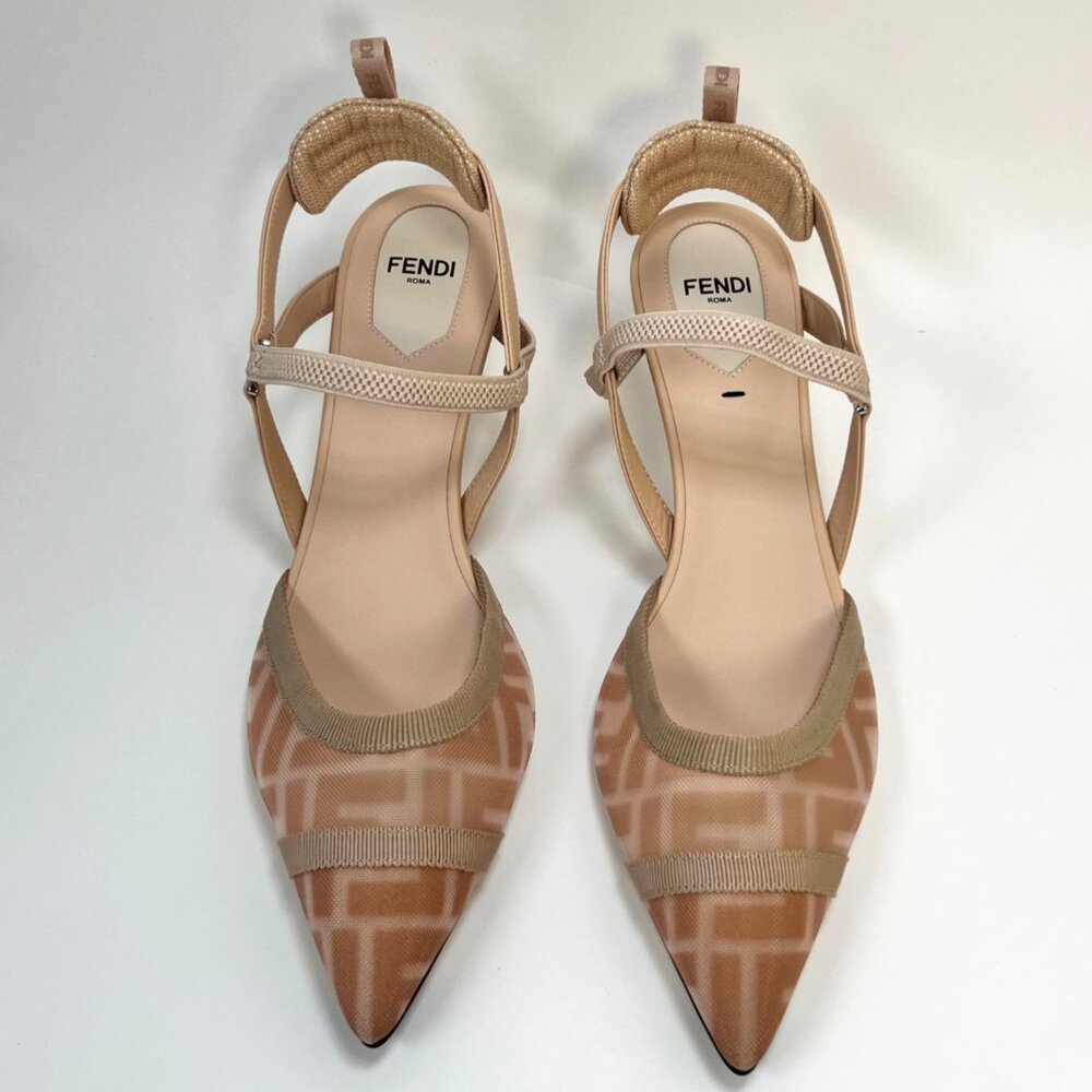 Fendi Colibrí Lite Pointed Toe Slingback Pump Kitten Heel Rose Women Size 38.5